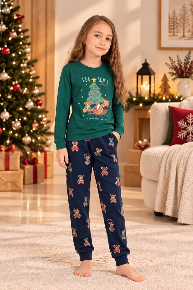 Girl's New Year's Christmas Long Sleeve Pajama Set (Socks Included as a Gift) (Sizes Sold Separately)