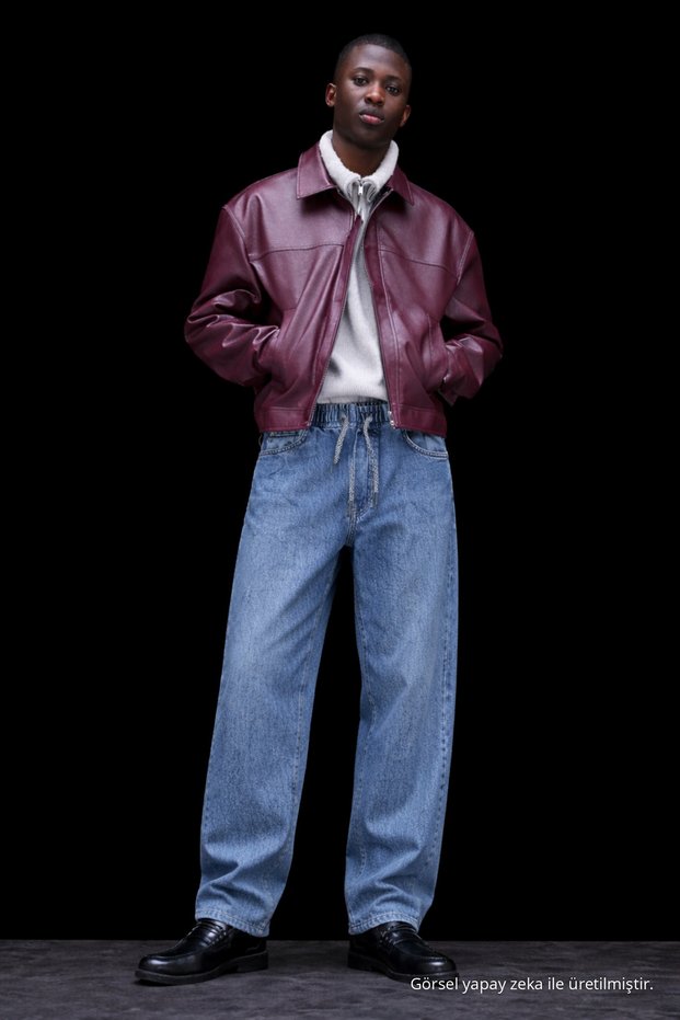 Men's High Waist Trendy Navy Blue Denim Baggy Pants