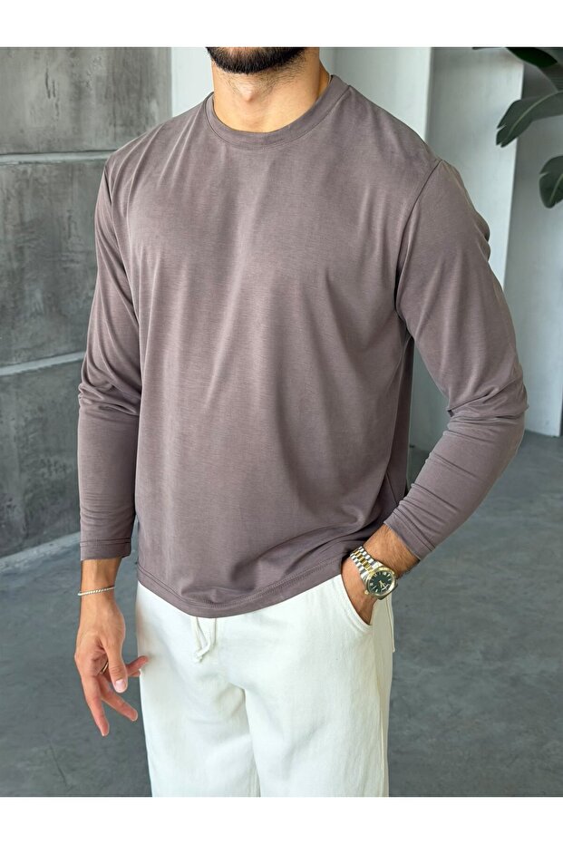 Washable Modal Fabric Basic Sweat m Brown