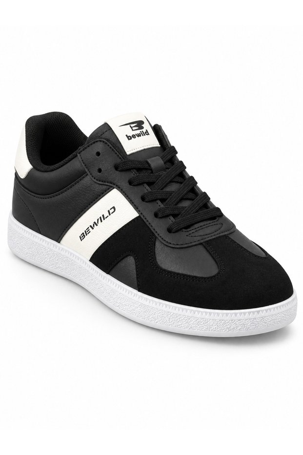 Men's Black and White Lace-Up Thick Sole Casual Comfortable Sports Shoes