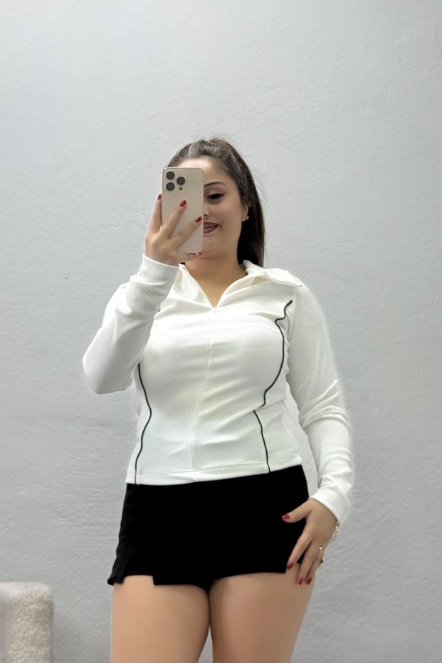 Women's Ribbed Ottoman Fabric Bodysuit Ecru