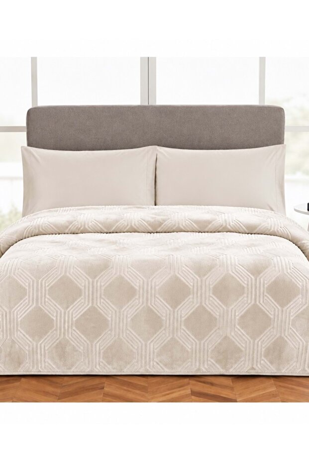 Trendy Embossed Double Blanket (220X240)-Art Deco Cream New
