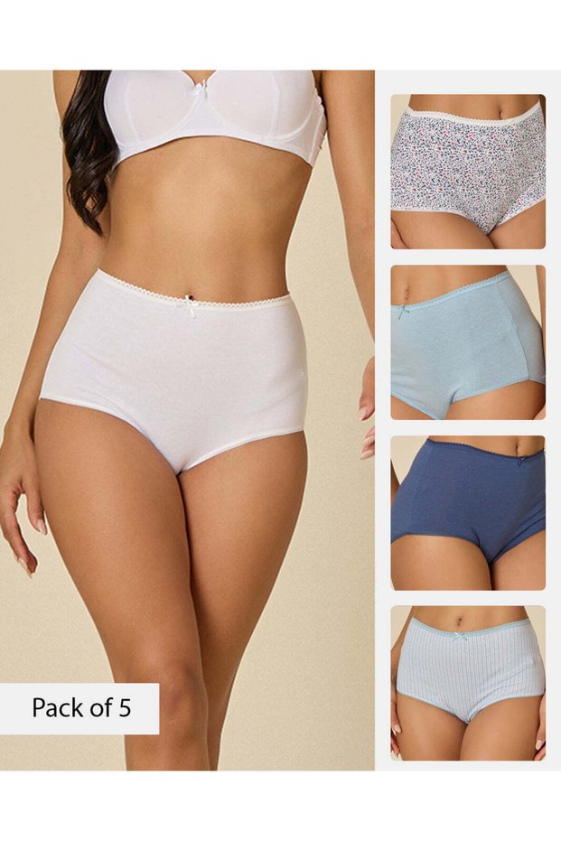 Women Assorted Plain And Printed Full Brief (Pack Of 5)