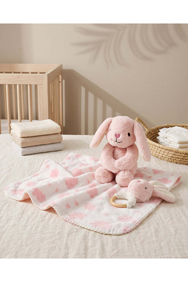 Pink Rabbit Toy And Blanket Set (3 Piece)