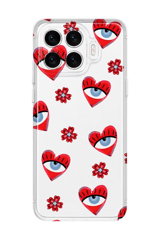 Xiaomi 17t Compatible Transparent Phone Case with Heart and Evil Eye Pattern