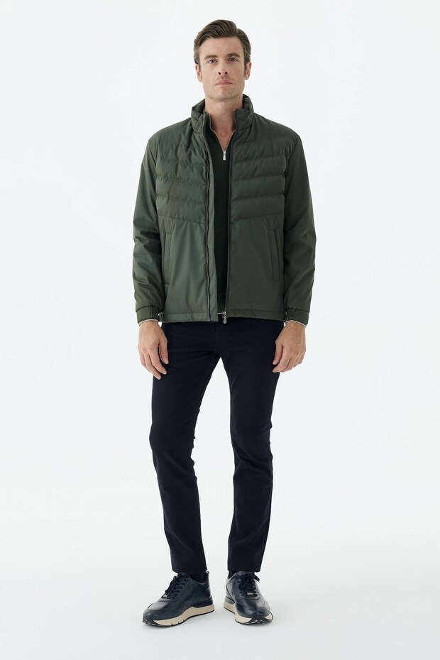 Green Comfort Fit Stand Collar Sports Coat