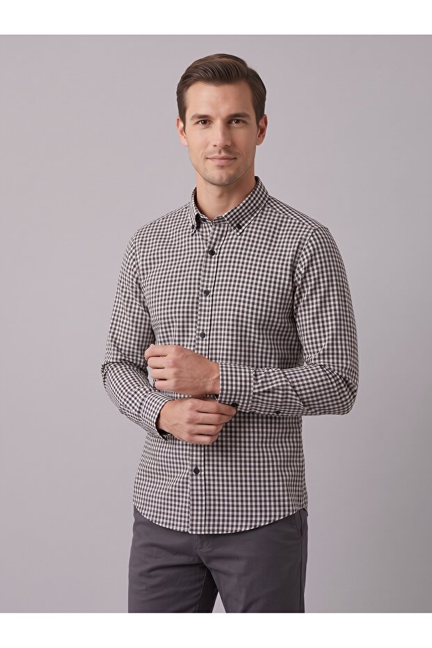 Men's Cotton Slim Fit Checkered Shirt