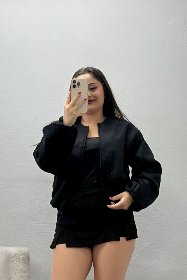 Women's Lined Bomber Cashmere Jacket Black