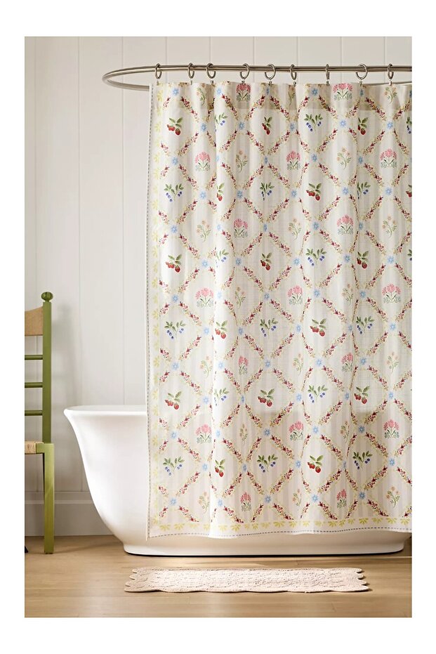 Patterned 100% Cotton Colorful Bathroom Shower Curtain