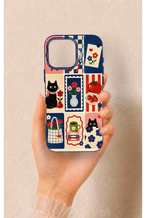 Cute Cat and Flower Pattern Silicone Case Compatible with iPhone 16 Pro Max
