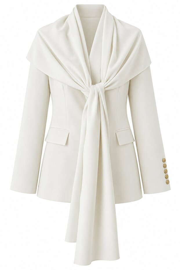 White Gold Button Detailed Shawl Jacket - 2Y9721