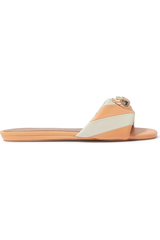 High Quality Leather Flat Bottom Orange Slippers
