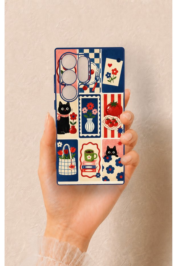 Samsung S24 Ultra Compatible Cute Cat and Flower Pattern Silicone Case
