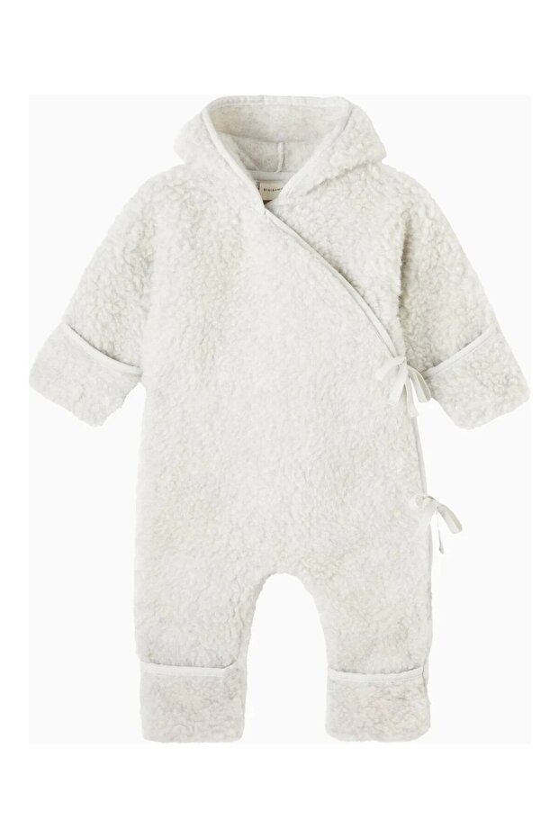 Teddy Textured Luxury Design, Baby Hooded 100% Wool Jumpsuit