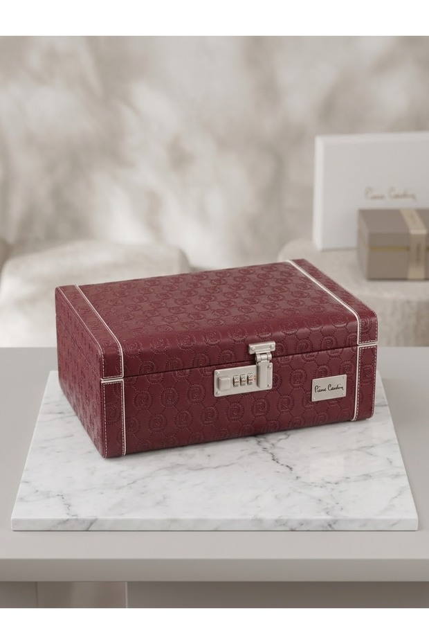 Square Leather Password-Protected Groom Bride's Box Burgundy Makeup-Shaving Box