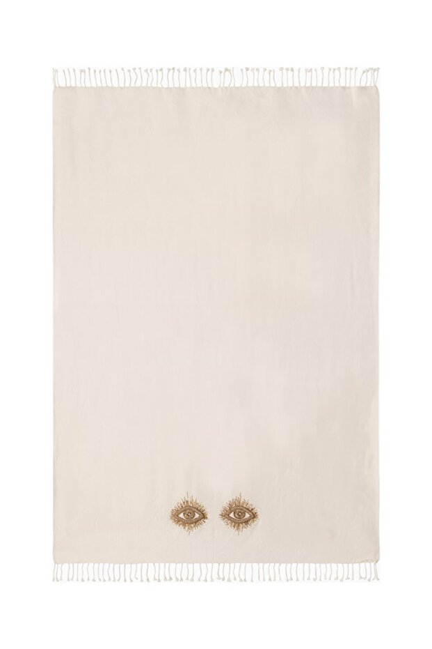 Muse Handcrafted Bead Embroidered Wool Blanket White