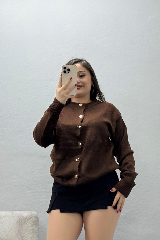 Women's Buttoned Long Sleeve Knitwear Cardigan Brown