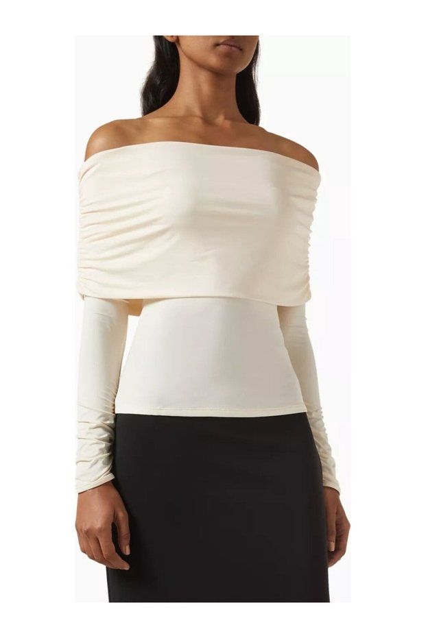 Off Shoulder Top, Stylish Top with Layered Neckline and Stretchy Jersey Fabric