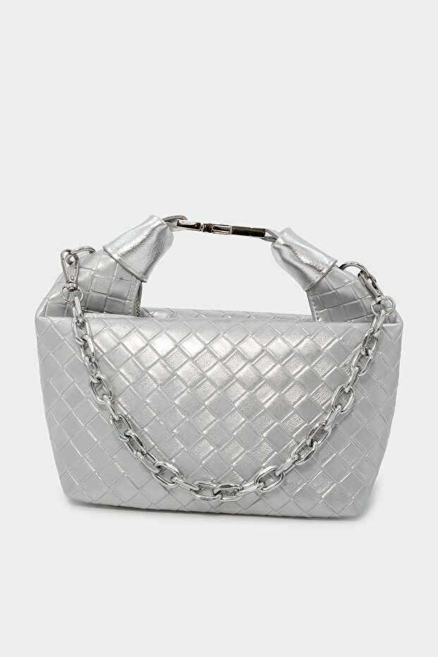Yoges Women's Handbag with Chain Detail - Silver