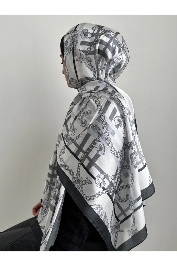 Plaid Pattern Janjan Shawl - Gray & Black