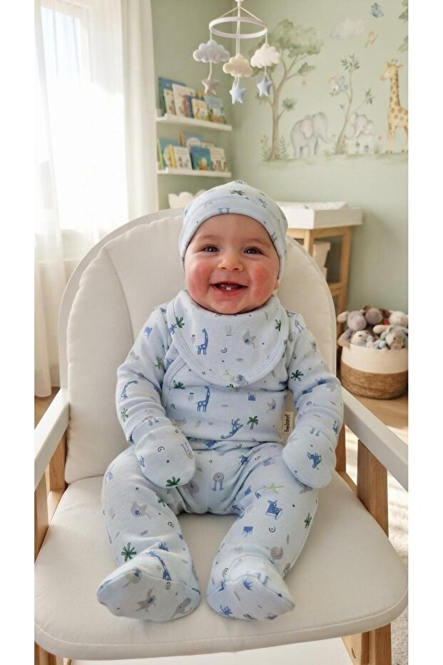 Bebitof 20121 Blue Tropical Pattern Newborn Hospital Release 5-Piece Bodysuit Set'0-3 Months'