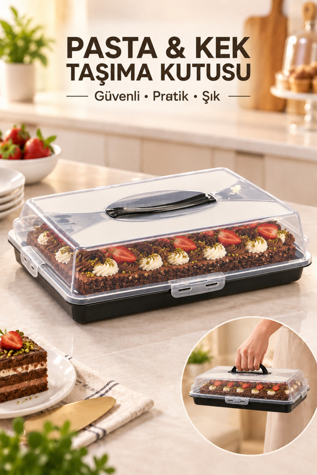 Rectangular Pastry Cake Transport Box with Lid and Locking Handle Cake Pan Storage Container Organizer
