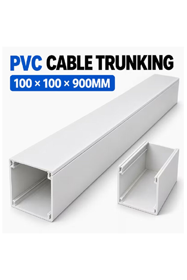 PVC Cable Trunking 100x100x900mm with Cover, Large Plastic Electrical Wire Duct Cable Raceway for Cable Management, Home, Office & Workshop Wiring