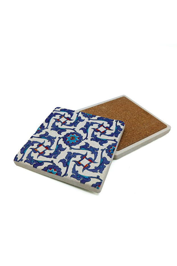 Rüstem Paşa Mosque Rumi Wheel Tile Pattern Printed Natural Stone Coaster