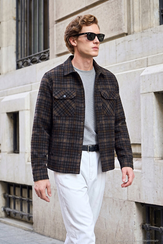 Checkered Chest Pocket Lined Jacket Men's Jacket Cf26W3411124