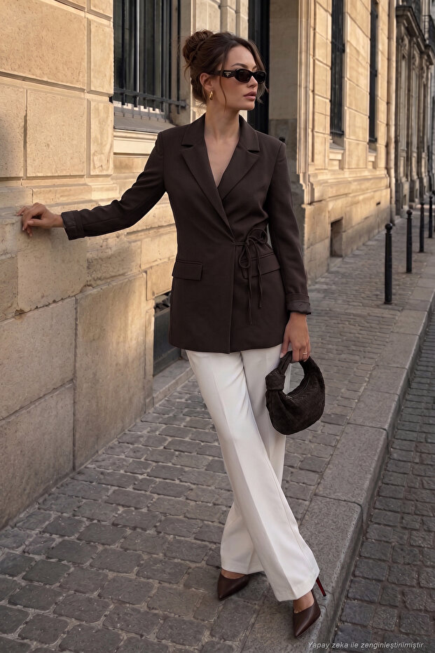 Polka Dot Lined Waist-Tie Blazer Jacket Women's Jacket 6524049