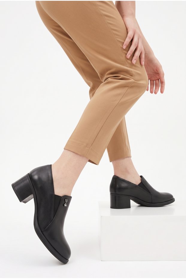 Women's Genuine Leather Orthopedic Seasonal Laceless Short Thick Heeled Classic Shoes M27Ka/3135
