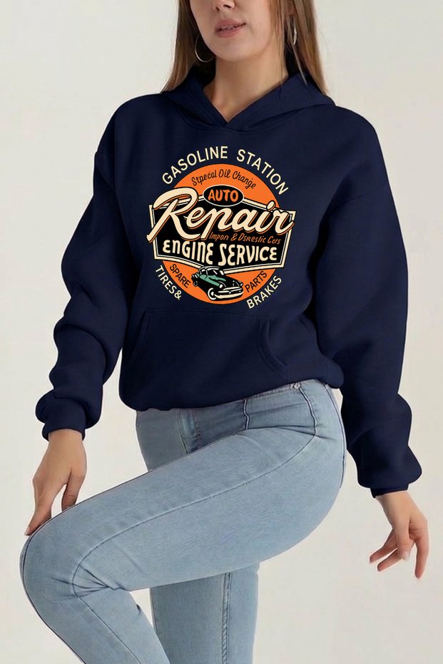 Unisex Gasoline Printed Oversize Hoodie Hooded Sweatshirt