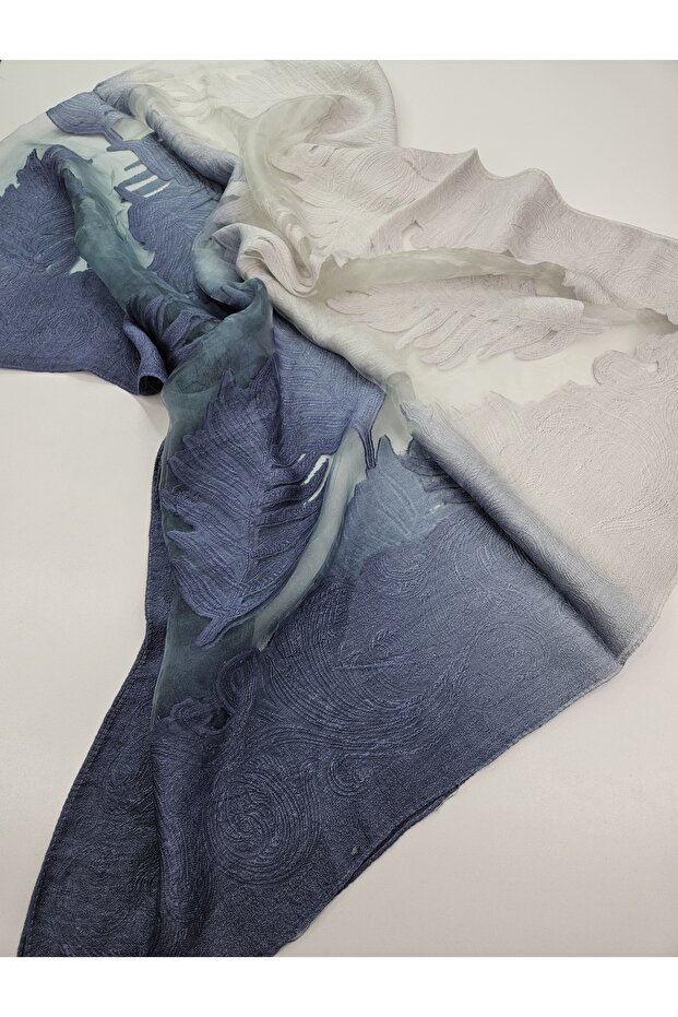 Luxury Gradient Burnt Pattern Jacquard Transparent Shawl 80 X 190 cm Embossed Floral Texture