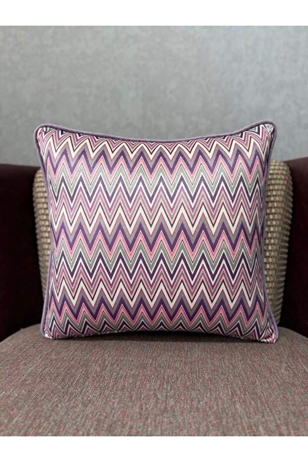 Imported Velvet Lilac Chevron Patterned Cushion Cover 43X43Cm (Double-Sided Pattern)