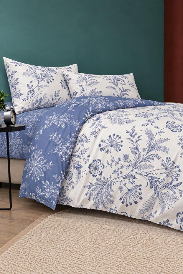 Easy-Iron Duvet Cover Set Double Size Liora Blue