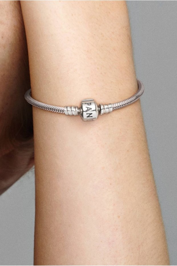 Snake Chain Charm Bracelet with Pan Written Cylinder Clip – Silver Color Tarnish-Resistant Steel Bracelet