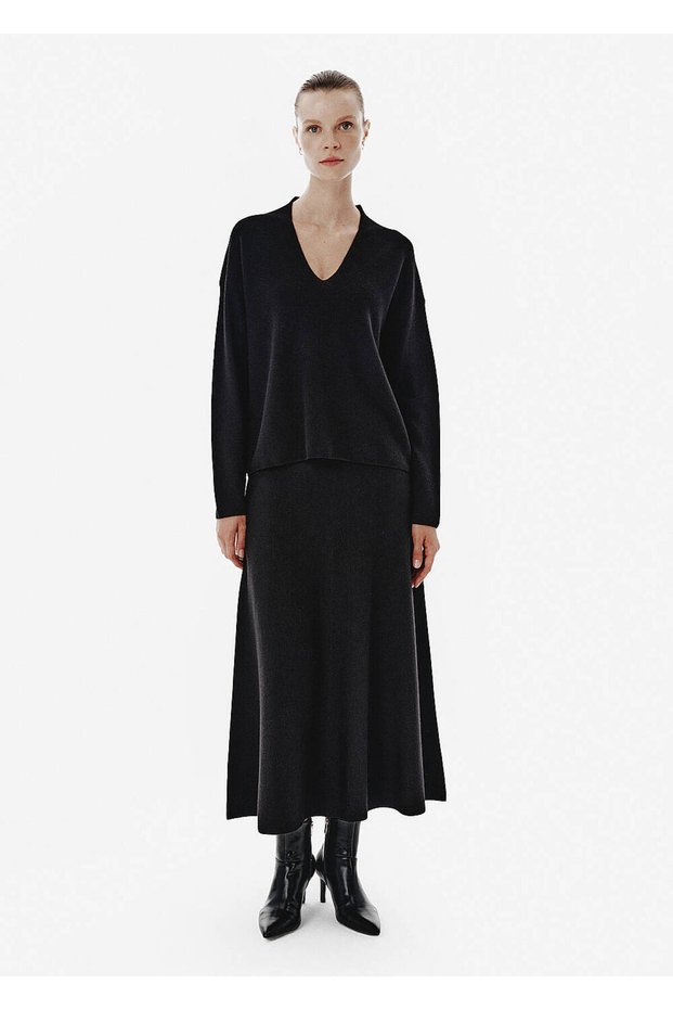 Ottoman Knitted Black A-Form Knitwear Skirt