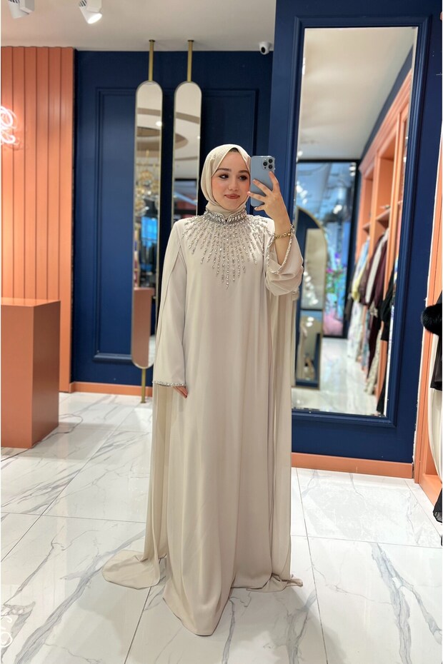 Premium Stone Embellished Cape Dress Stone