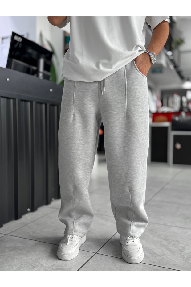 Light Gray Panda Fabric Stitched Baggy Tracksuit Res-4004