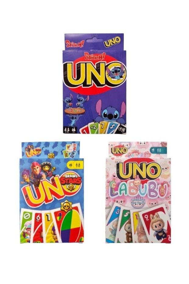 Brawlstars Uno + Labubu Uno + Stitch Uno Game Cards Set of 3