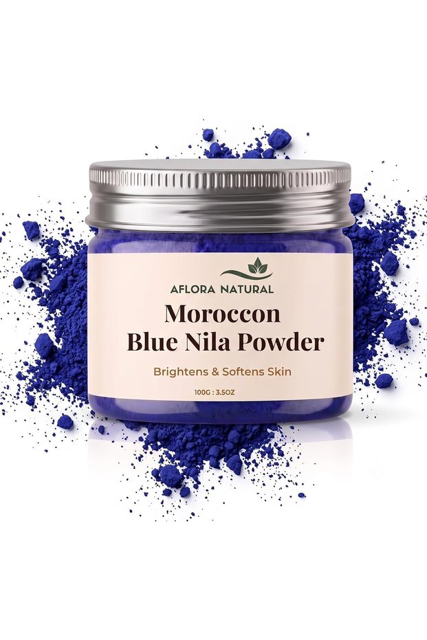 Moroccan Blue Nila Powder 100 Gram – Traditional Face & Body Mask – Pure Botanical Beauty Powder for a Radiant, Even-Looking Complexion and Visible Glow