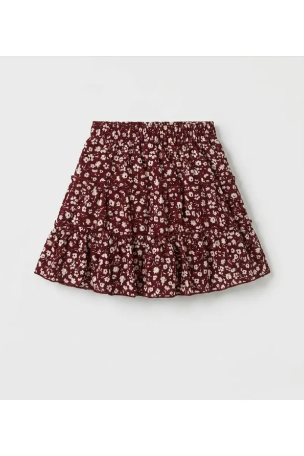 Printed Burgundy Short Skirt