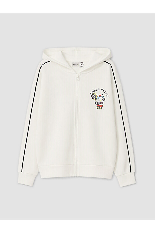 Two Mt Shop Quality Lcw Kids White Hello Kitty Printed Girls' Sıft Touch Zipper Sweatshirt