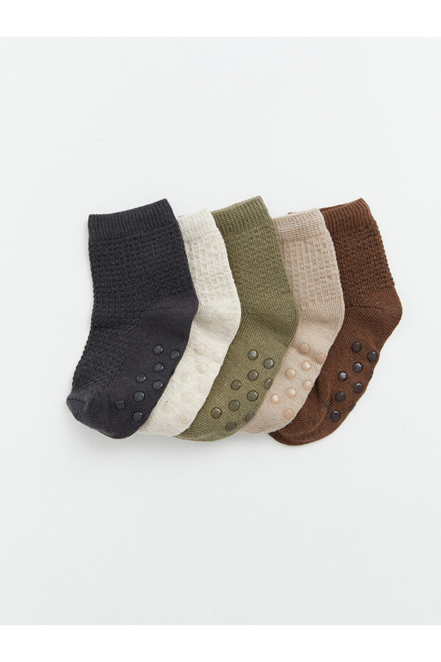 Rmz Gi̇yi̇m Farkiyla Non-Slip Sole Baby Boy 5-Piece Sock Set
