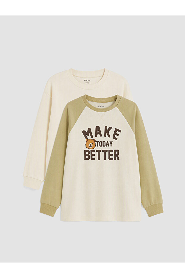 Two Mt Shop Quality Lcw Kids Khaki Combed Cotton Printed Standard & Regular Boys' T-Shirt