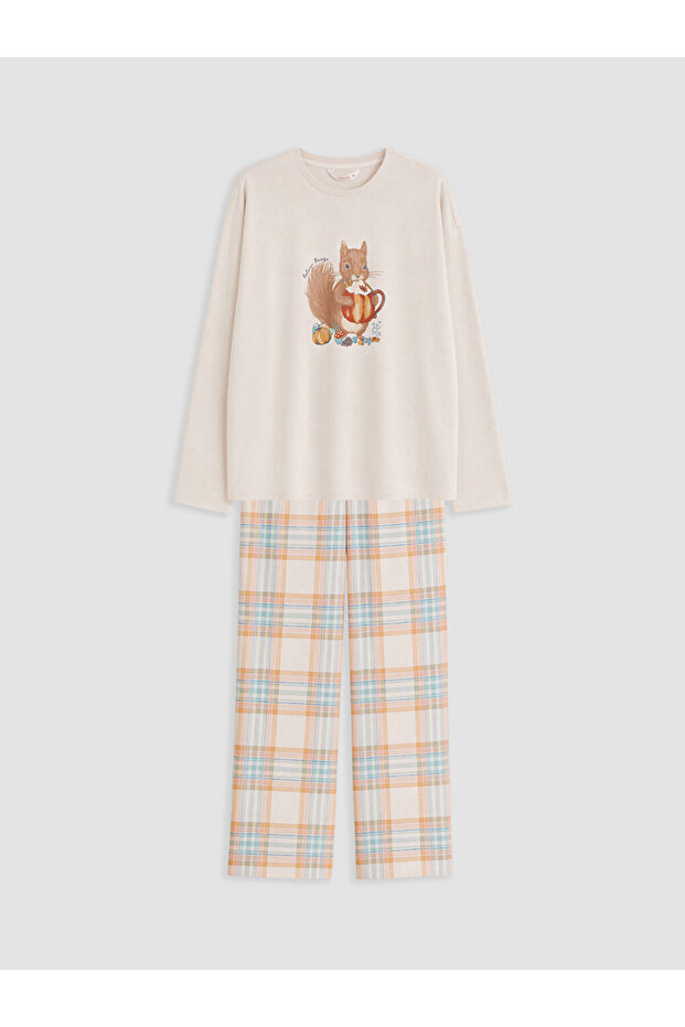 Rmz Gi̇yi̇m Farkiyla Zero Roba Collar Printed Women's Pajama Set