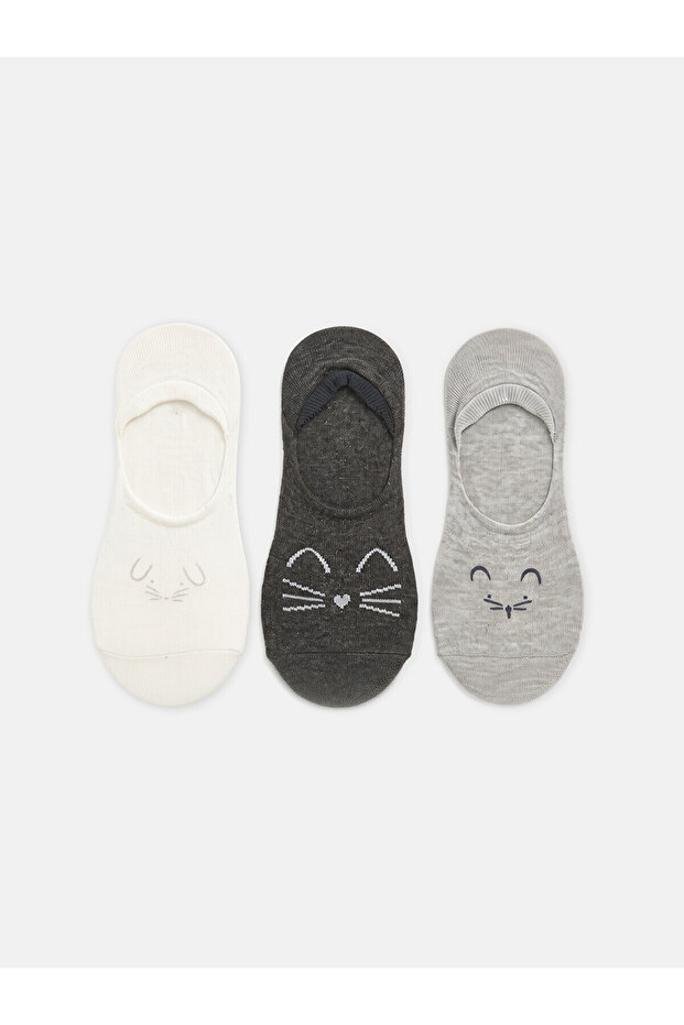 Two Mt Shop Quality Lcw Dream Ecru Patterned 3-Pack Women's Ballerina Socks