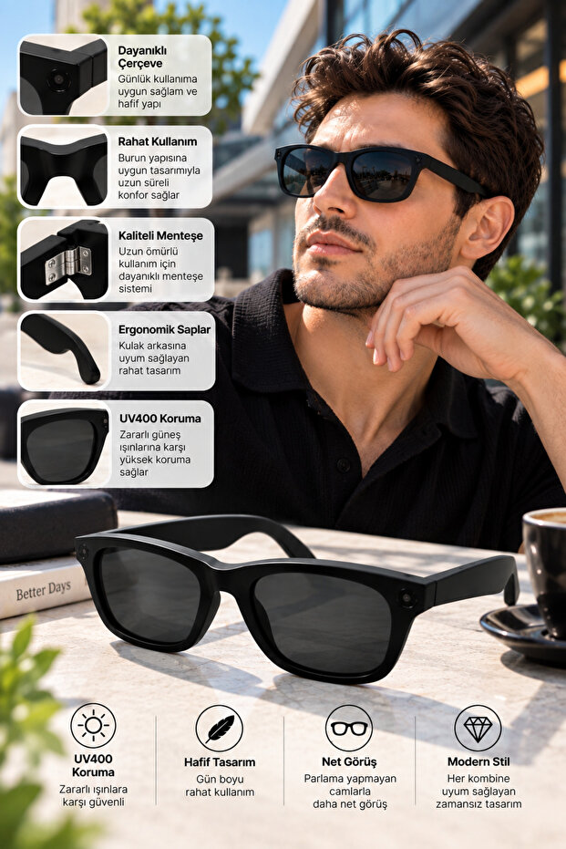 Smart Sunglasses with Camera Smart Glasses Black Stylish Design