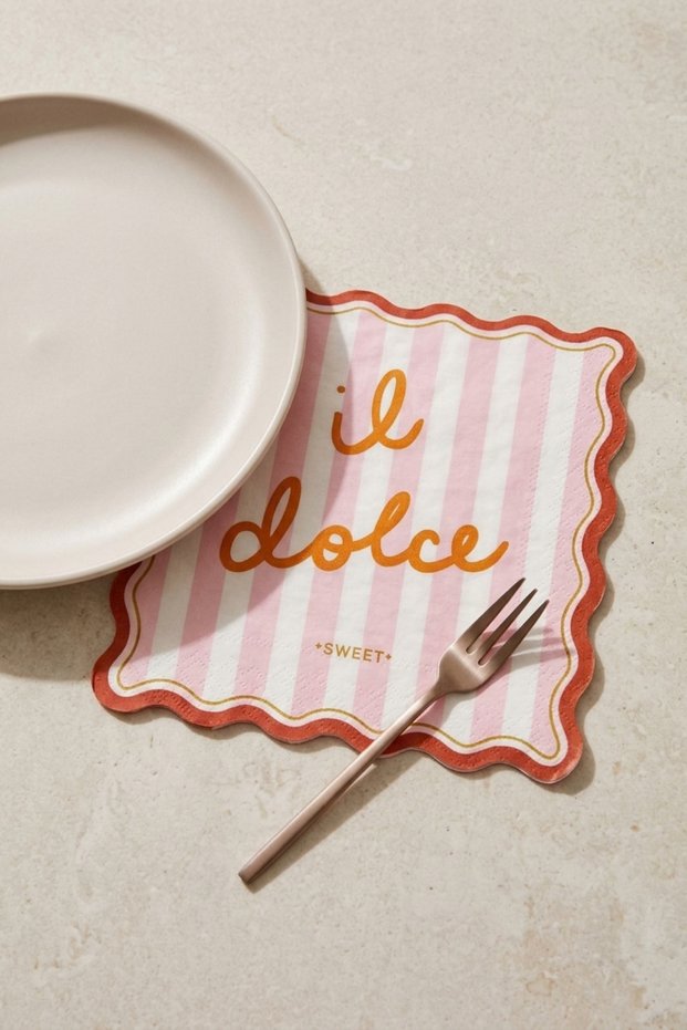 Capri Pink Striped Wavy Edge Paper Napkins 20-Pack 25X25 cm Il Dolce Printed Dessert Presentation Party Napkins