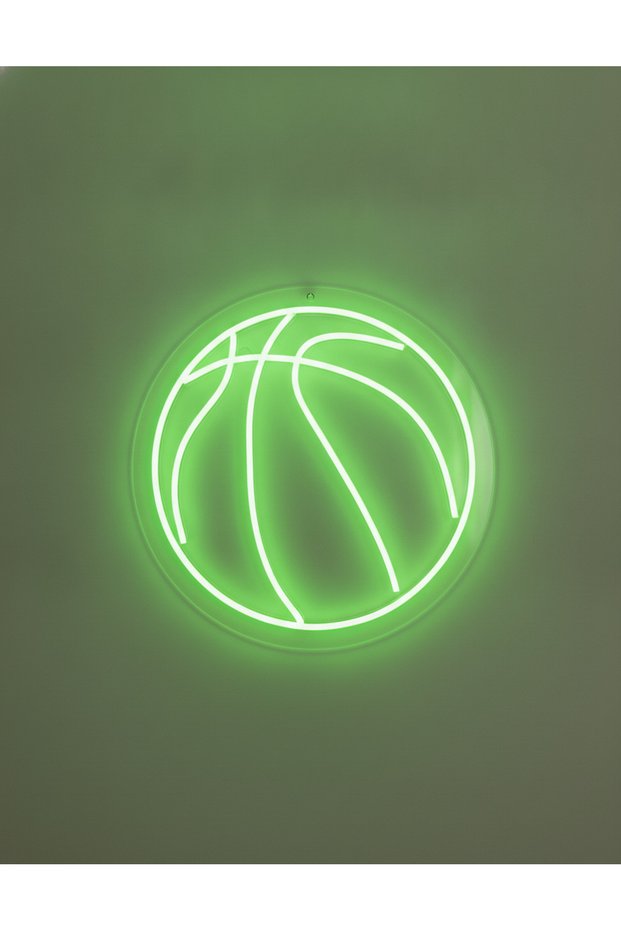 Basketbol Topu Figürlü LED Neon Duvar Tablosu | Yeşil Aydınlatmalı Dekor | Genç Odası
